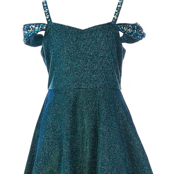 NWT Girls Size 10 Rhinestone Iridescent Glitter Hi-Low Dress